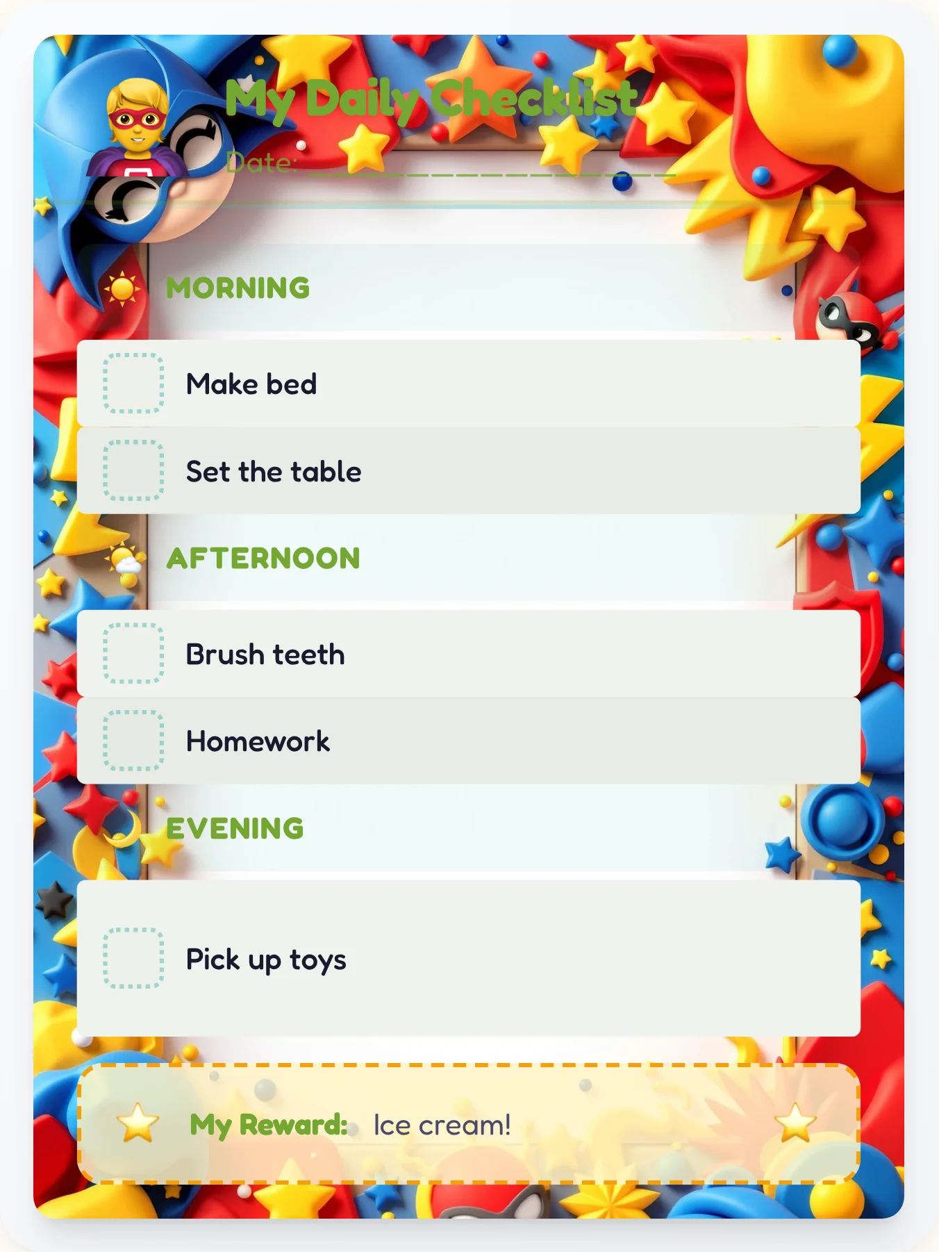 Playful Superhero Checklist - printable superhero chore chart