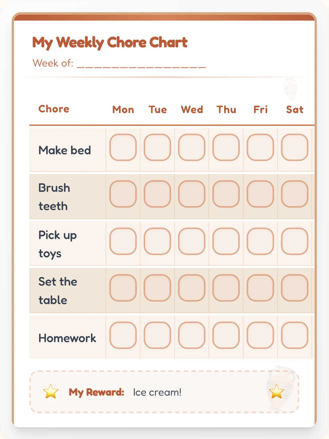 Terracotta Earth Chore Chart - printable terracotta chore chart