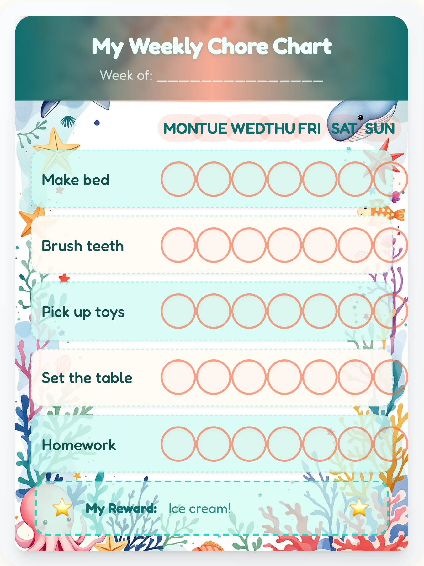 Tropical Island Hibiscus Chore Chart — Free Printable for Kids - printable tropical-island chore chart