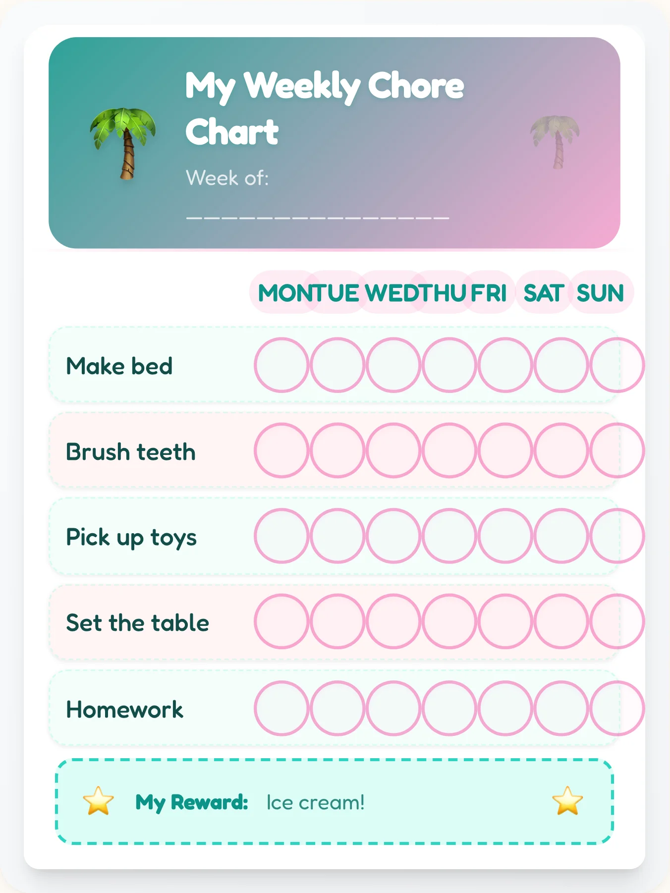Tropical Chore Chart — Free Printable Template for Kids - printable tropical chore chart