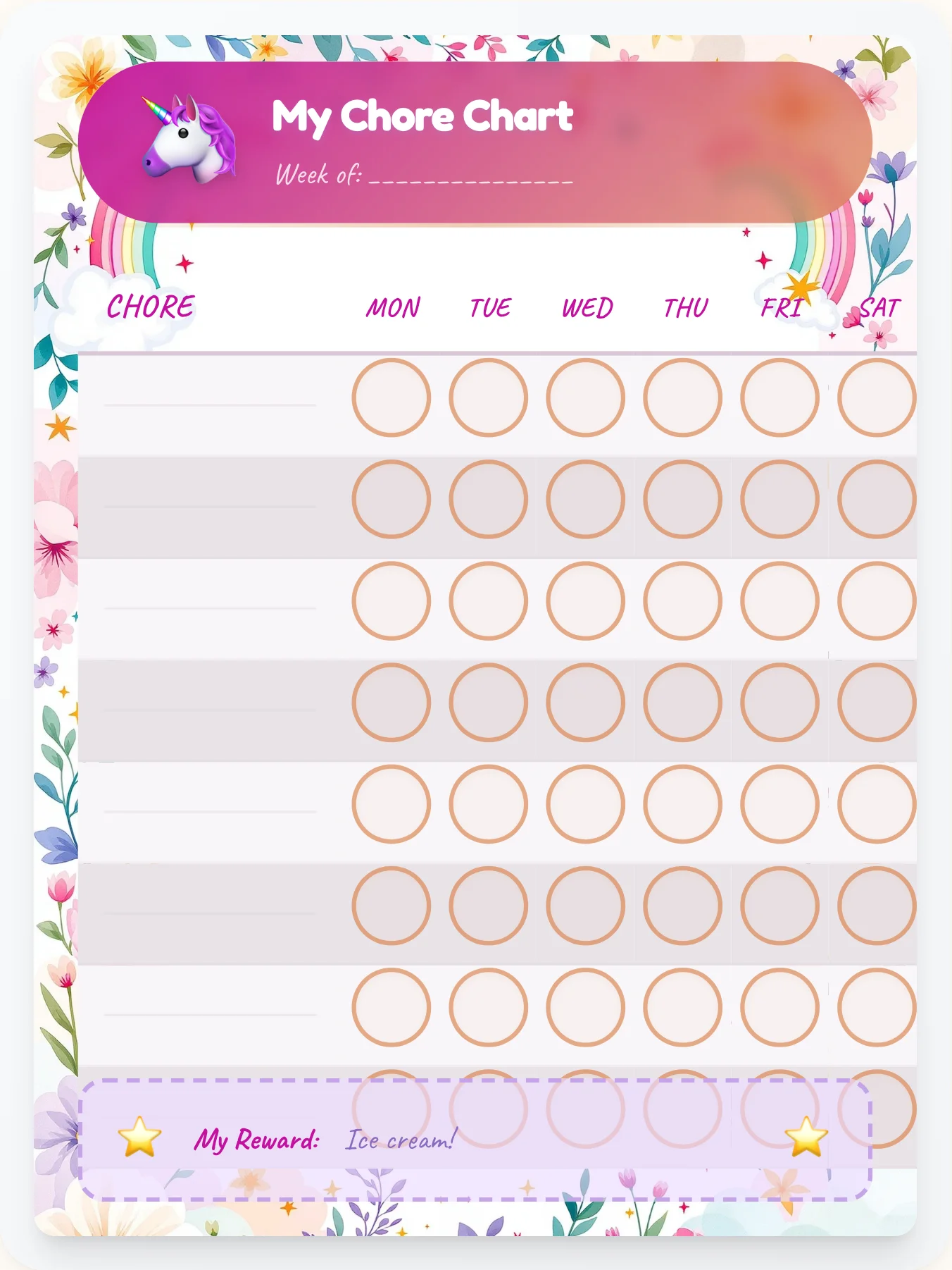 Bold Unicorn Blank Canvas - printable unicorn chore chart