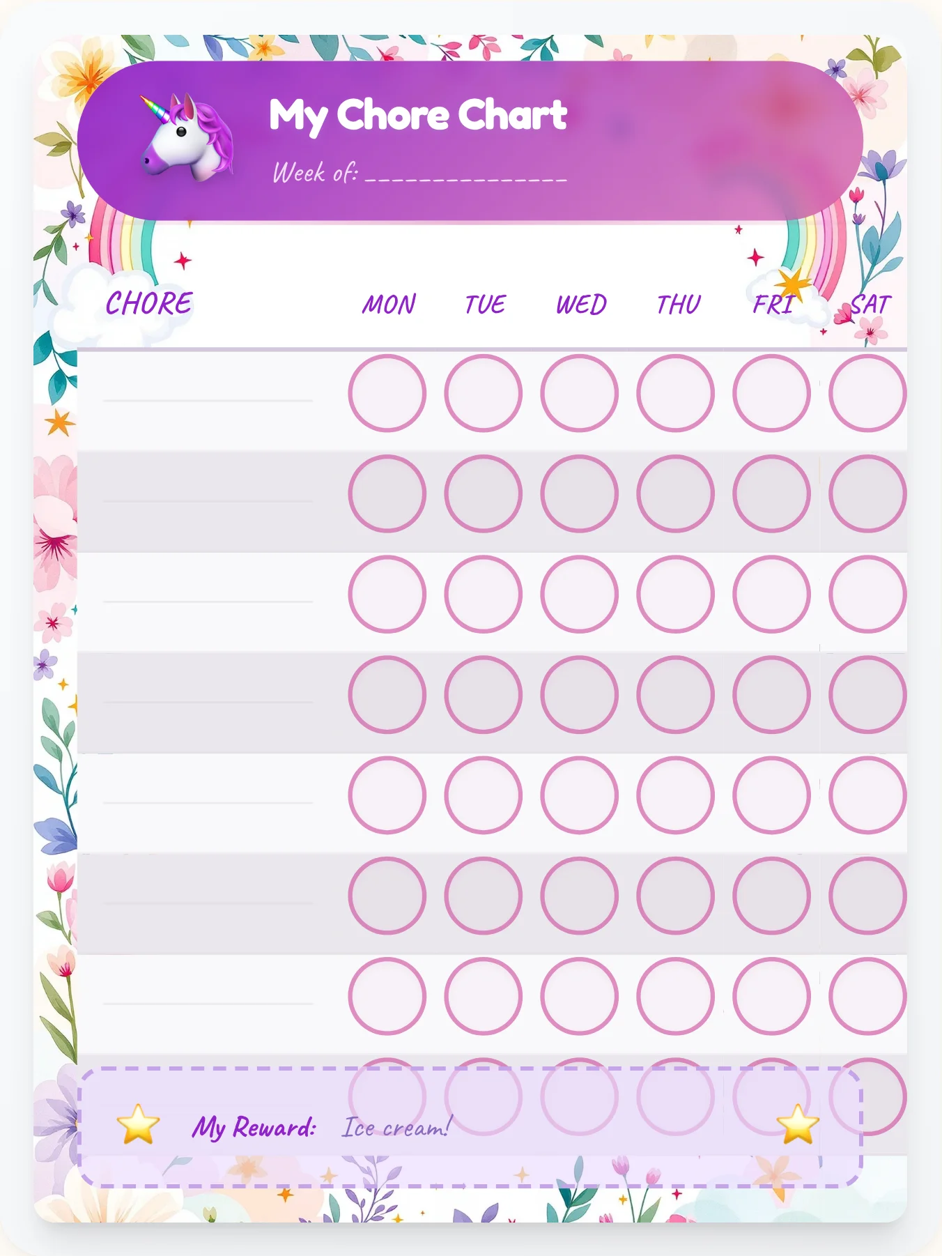Tranquil Unicorn DIY Chart - printable unicorn chore chart