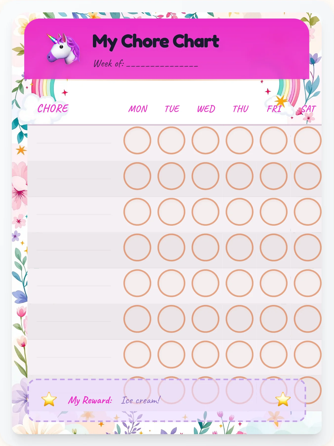 Hazy Unicorn DIY Chart - printable unicorn chore chart