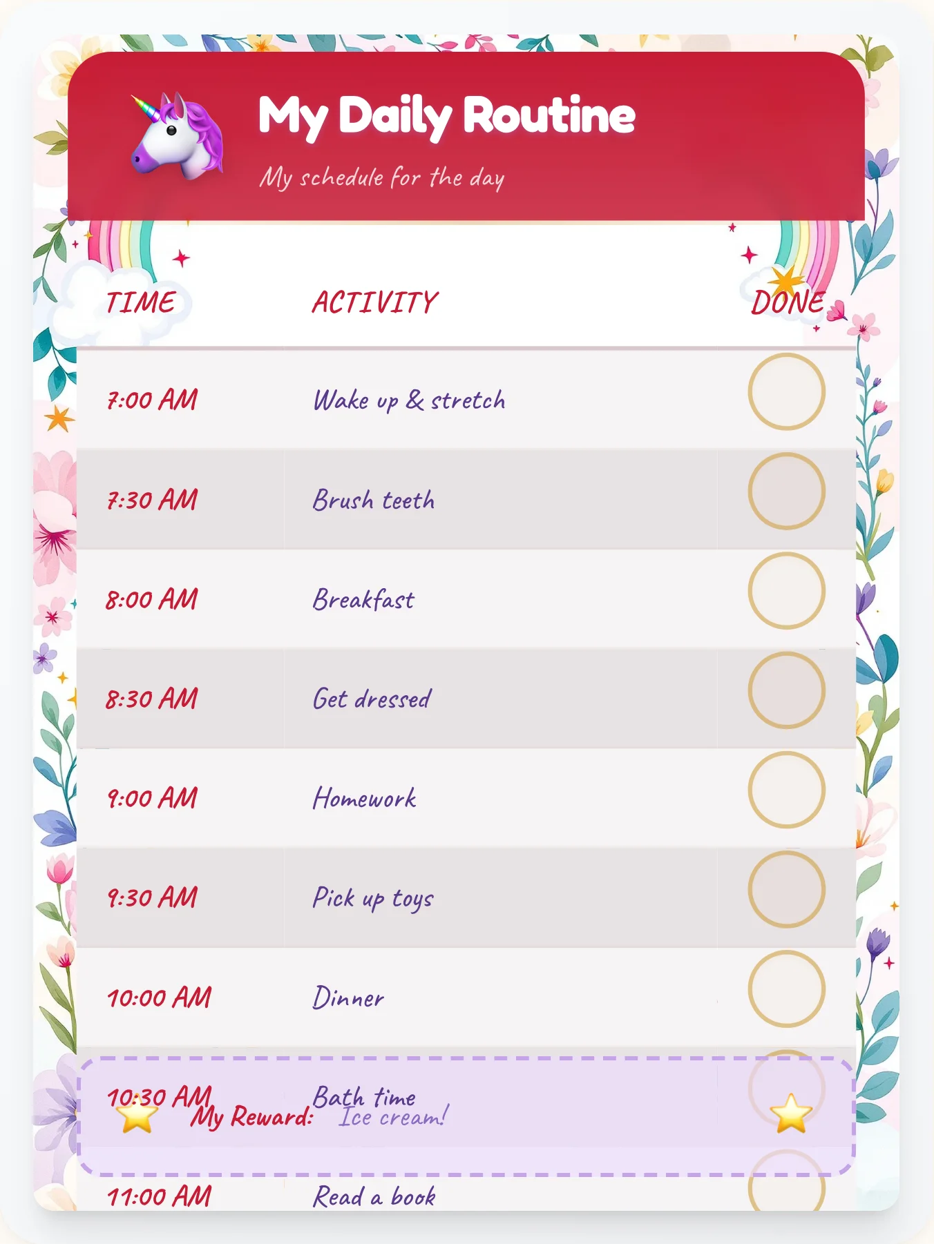 Frosty Unicorn Flow Chart - printable unicorn chore chart
