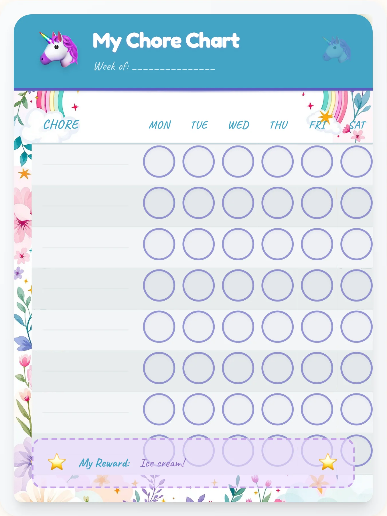 Inspiring Unicorn Blank Canvas - printable unicorn chore chart