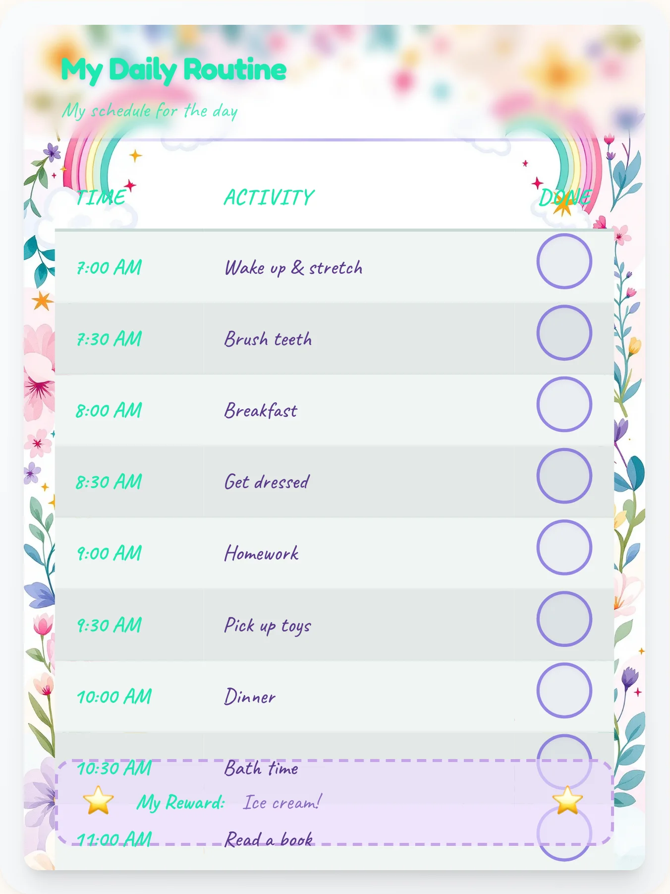 Enchanted Unicorn Flow Chart — Free Printable Routine Schedule Template - printable unicorn chore chart