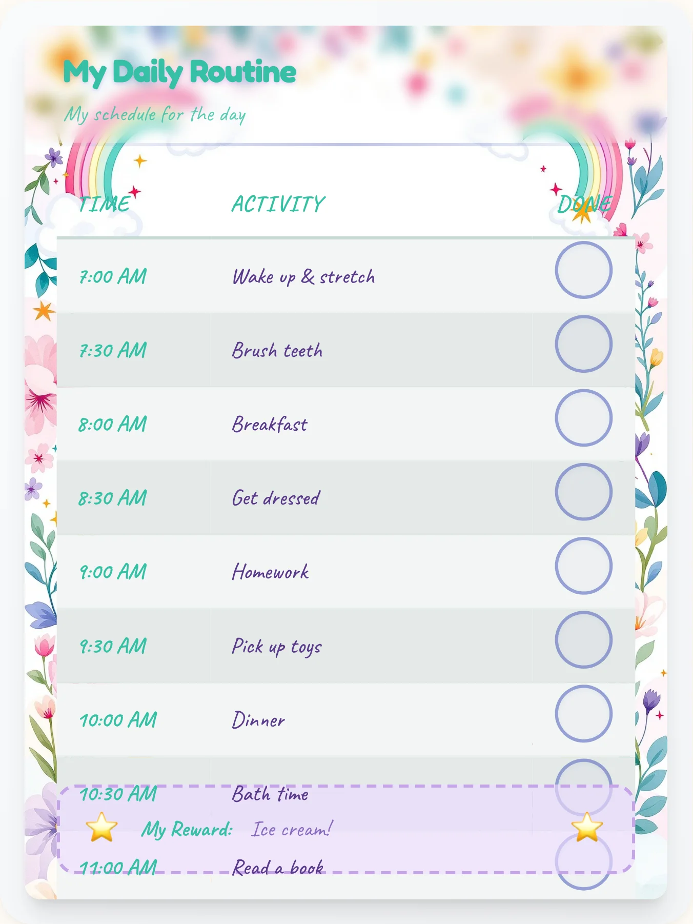 Funky Unicorn Schedule Chart — Free Printable Routine Schedule Template - printable unicorn chore chart