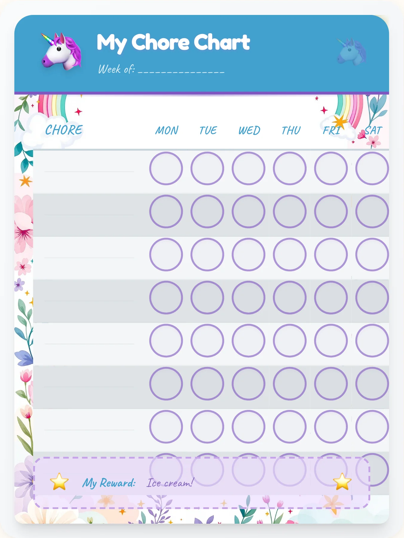 Joyful Unicorn Custom Chart - printable unicorn chore chart