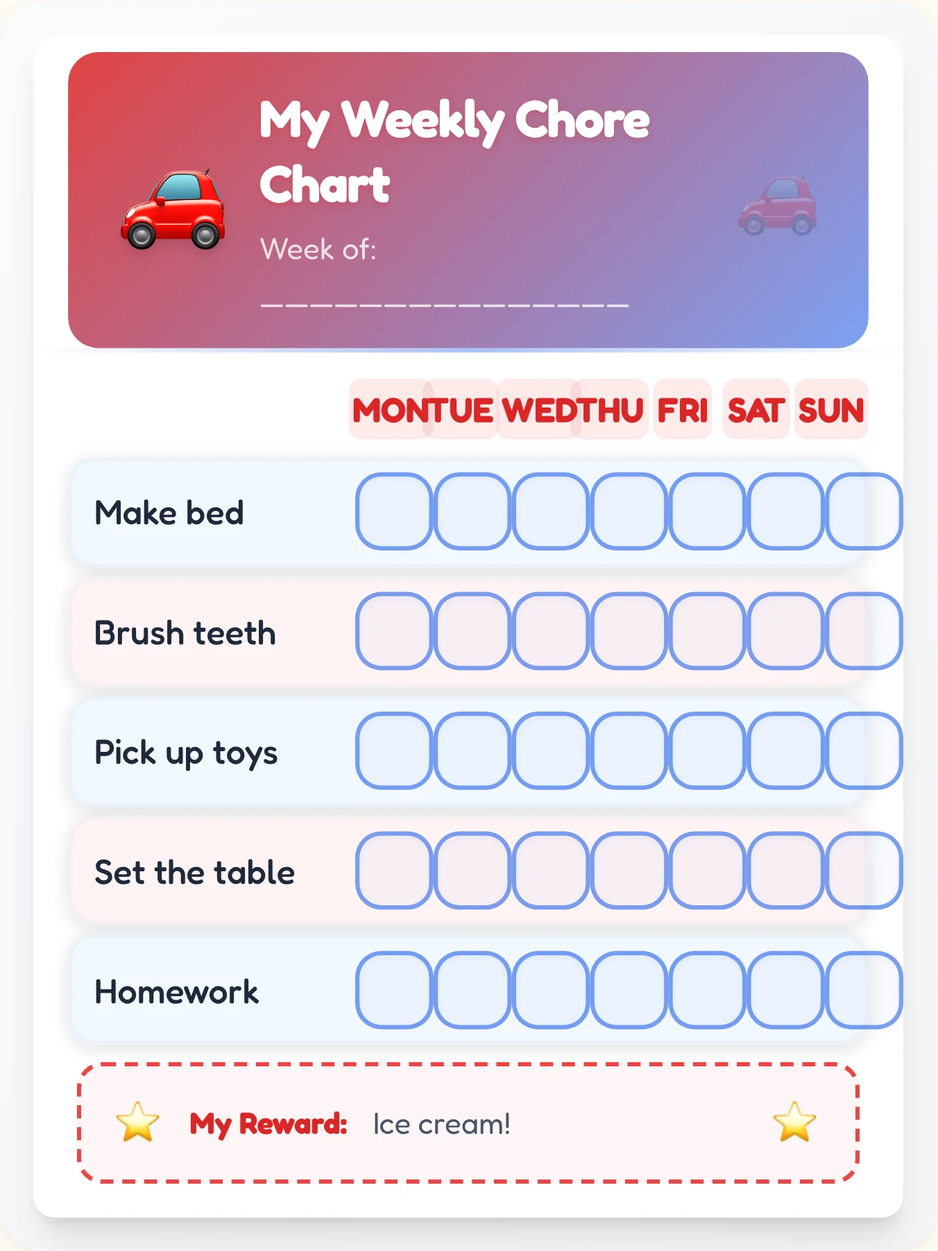 Vehicles Chore Chart — Free Printable Template for Kids - printable vehicles chore chart