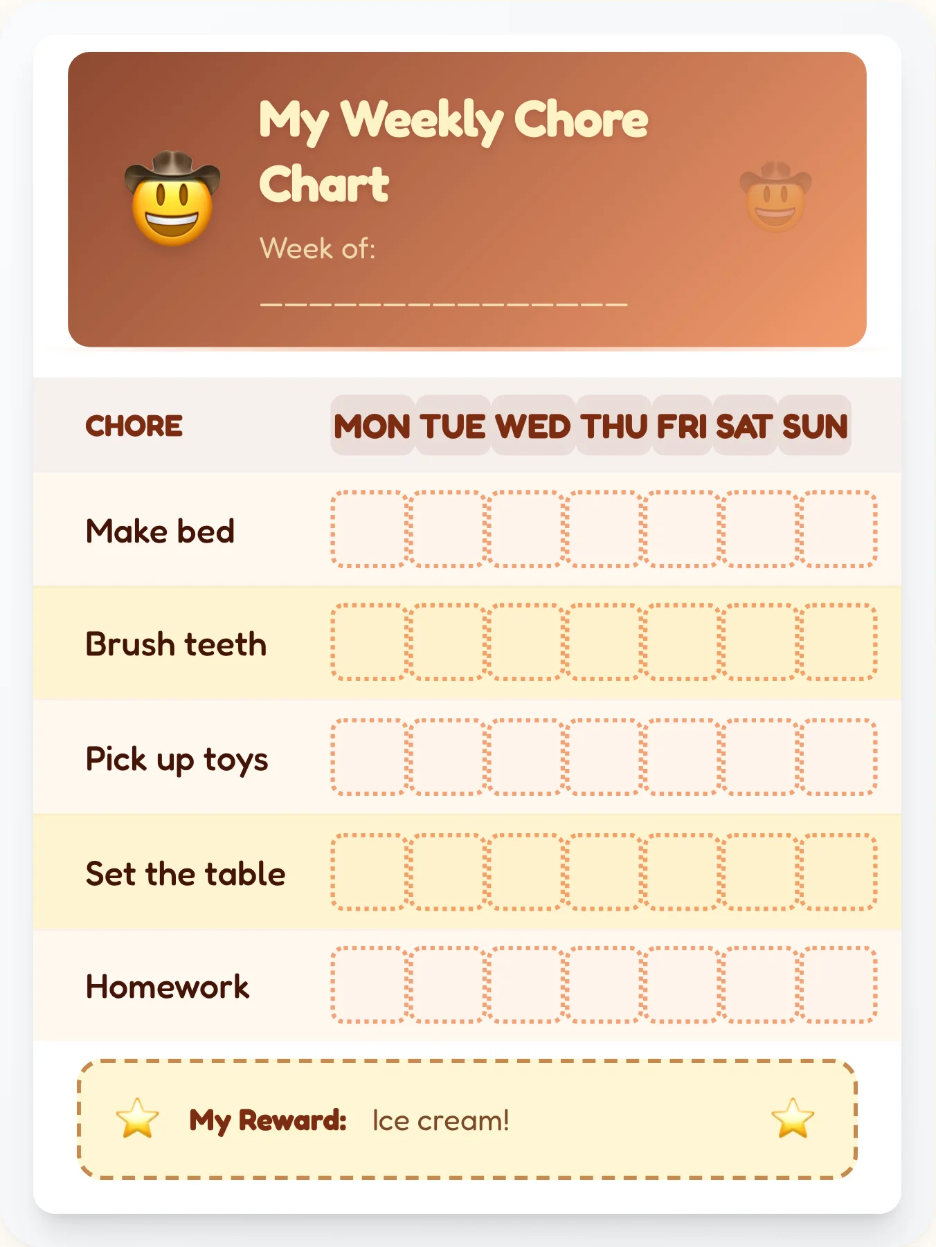 Western Chore Chart — Free Printable Template for Kids - printable western chore chart